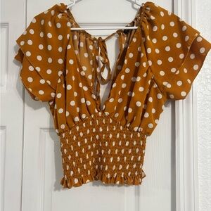 Polka Dot Smocked Crop Top - Burnt Orange